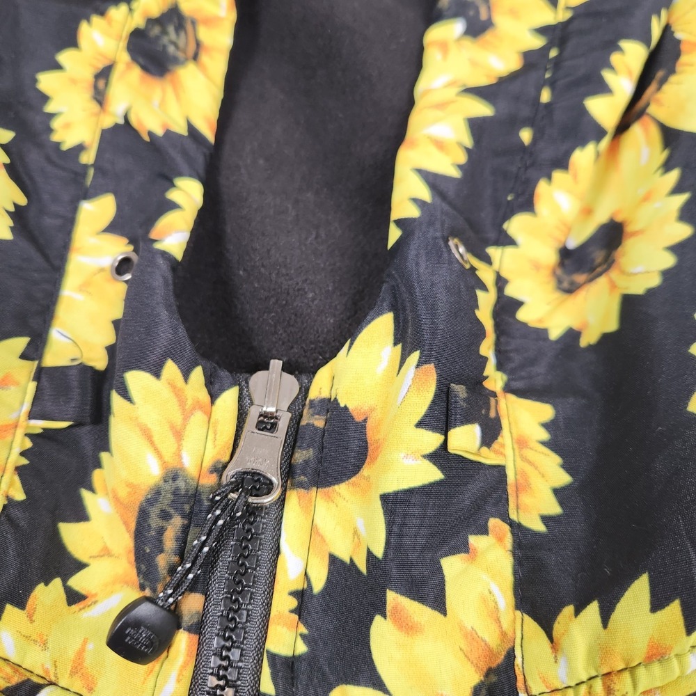 The North Face Jacket Womens Small Black Fleece Sunflower Print Denali Hooded - Picture 9 of 14